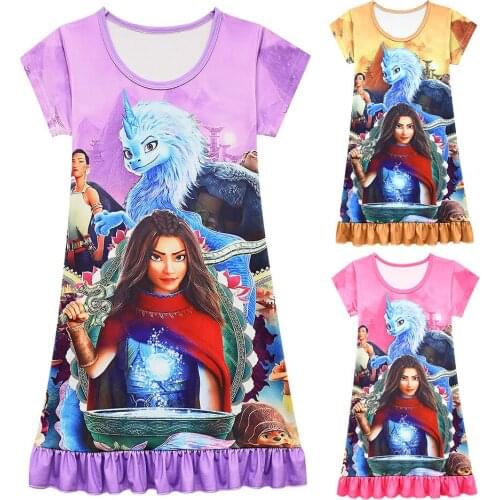 Disney Raya And The Last Dragon Nightdress Little Teen Girl Pajamas Dresses Children Summer Nightgown Home Clothes Kid Sleepwear