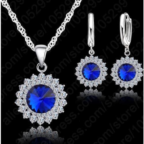 Newest Wedding Jewelry Set 925 Pure Silver Crystal Necklace Pendant/Earrings Trendy Women Jewelry Set