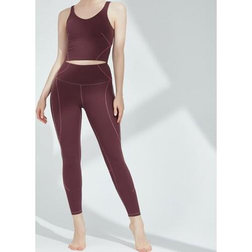 2021 New Nude Beauty Back Sling Gather Bra Shockproof Sweat-Absorbent Fitness Running Yoga Set CK040+WX036