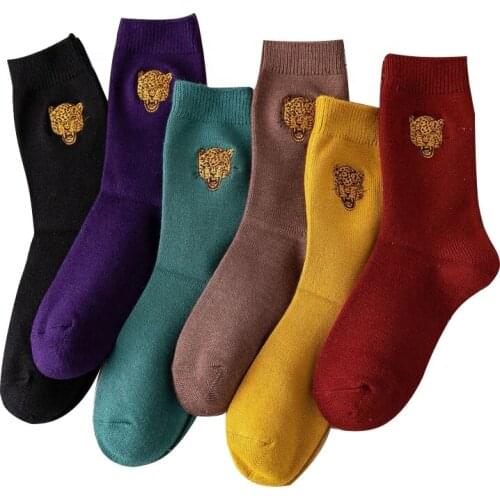Autumn Winter New Style Cotton Tiger Pattern Street Fashionable Character Socks with Embroidery