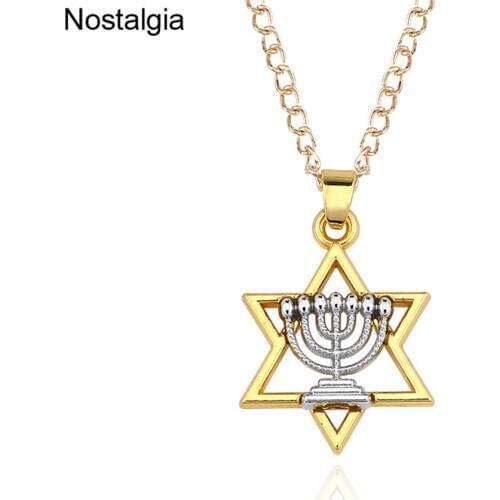 Nostalgia Religious Menorah And Star Of David Jewish Jewelry Magen Necklace Judaica Hebrew Israel Faith Lamp Hanukkah Pendant