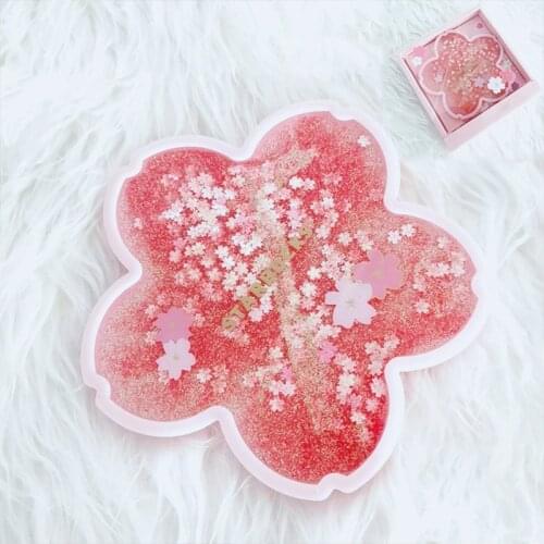 Glitter Coasters Cute Coasters for Drinks Ocean Rainbow Sakura Coasters With Glitter Quick Sand Flowing Drink Coasters