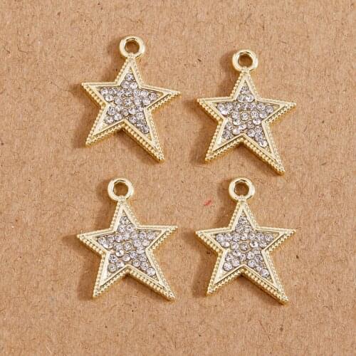 5pcs 13*18mm Crystal Star Charms for Jewelry Making Gold Color Alloy Charms Pendants for Necklaces Bracelets Earrings DIY Crafts