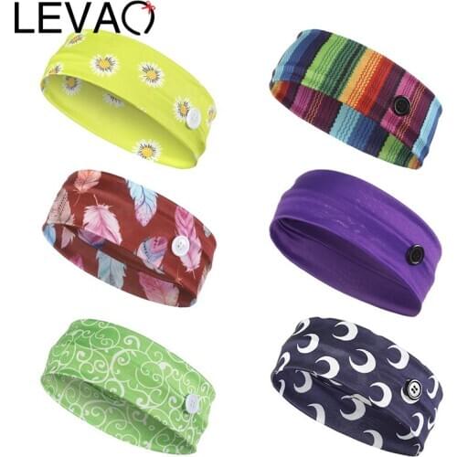 LEVAO Girls Button Headband Turban Elastic Printed Hairband Female Bezel Women Man Hair Accessories Headwear Headdress Hair Band