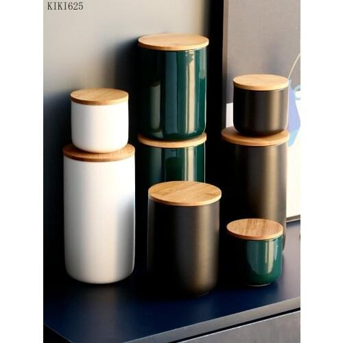 Modern Ceramic Candy Jar Black and White Sealed Storage Jar with Wooden Lid Home Large-capacity Food Coffee Bean Tea Storage Box