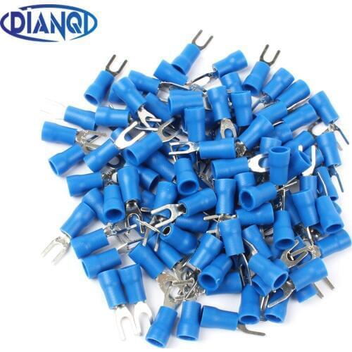 SV2-3 Blue Cold pressed terminals Cable Wire Connector 100PCS Insulated Terminals Connector for 22AWG-16AWG cable 2.5-3 SV