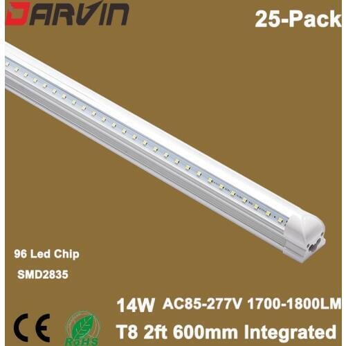 T8 14W LED Tubes 2Ft LED Integrated V shade Tube Lights Double Strips 60cm 96led Light Lamp Bulb 2feet 60cm AC85-265V