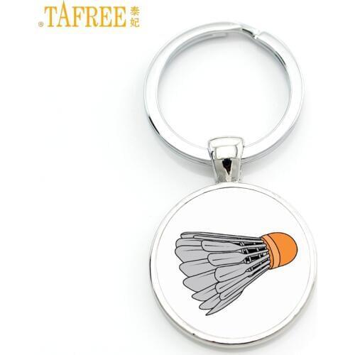 TAFREE simple fashion casual sports style badminton glass photo keychain jewelry handmade mens car pendant key chain rings SP921