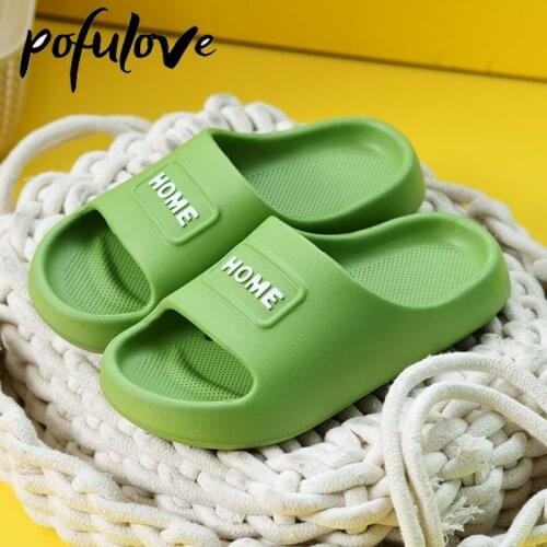Pofulove Sliders Women Men Couples House Slippers Summer Shoes Indoor Home Bath Platform Slippers Plus Size 44 45 Fashion Zapato