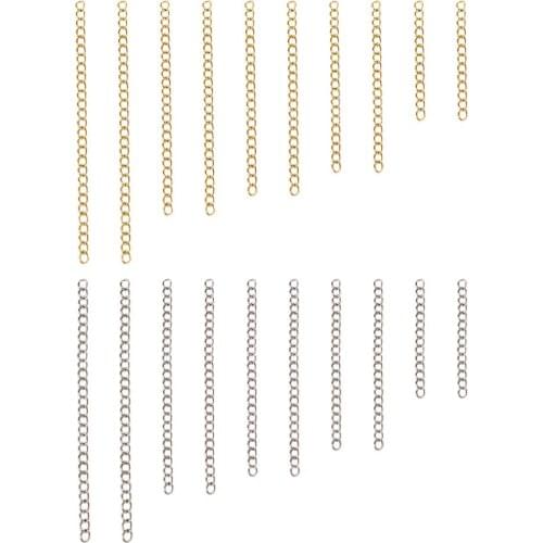 100pcs 40~80mm 304 Stainless Steel Chain Extenders Extension Necklace Bracelet Curb Chains Tail For DIY Jewelry Making Supplies
