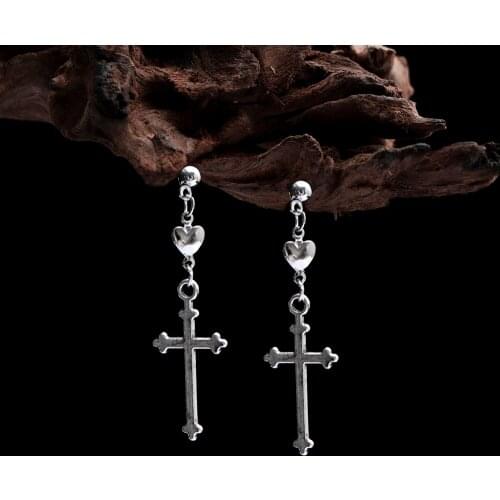 Vintage Ins Retro Cross Love Stud Earrings Dark Girl Soil Cool Punk Stud Earrings Women Men Couple Jewelry Free Shipping
