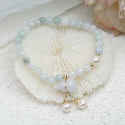 Vintage Lucky Gourd Pendant Natural Jade Beads Freshwater Pearls Beaded Strand Bracelets for Women Trendy Fine Jewelry YBR472