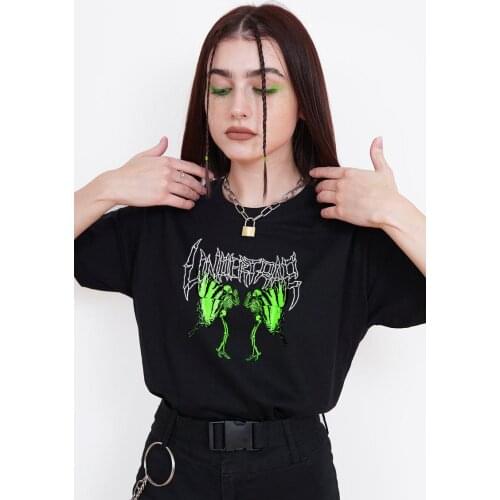 Top Womens T-shirt Ulzzang Harajuku Retro Dark Streetwear Flower T-shirt Summer New Style Black Loose Casual Womens Clothing