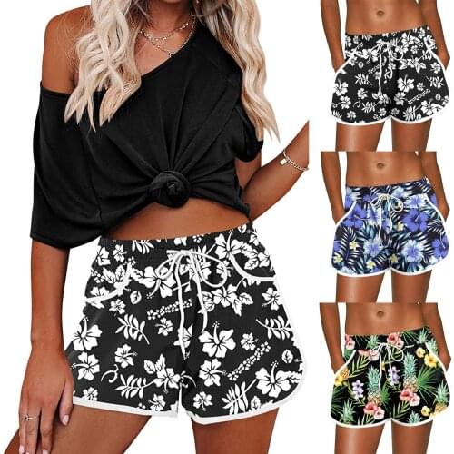Women Summer Sports Short Floral Beach Boardshorts with Pockets Female Swim Trunks Workot Gym Clothes Running Jogging Shorts