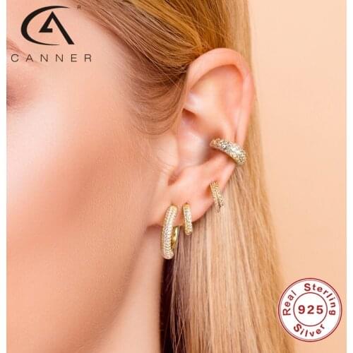 CANNER 925 Sterling Silver Stud Earrings For Women Double C-Shaped Diamond Huggie Earrings Jewelry Plata De Ley 925 Pendientes
