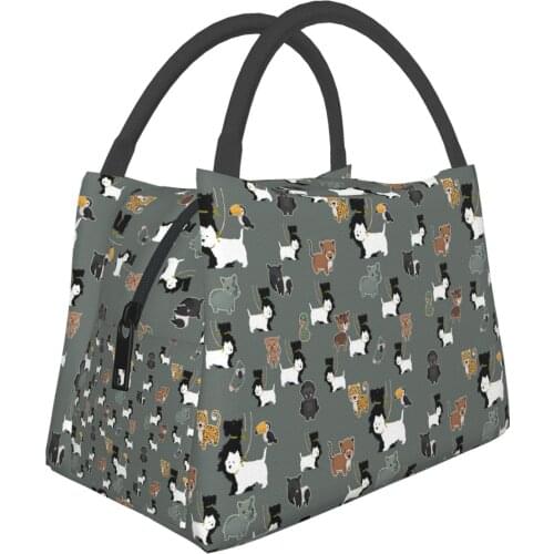 Cartoon Westie Print Lunch Bags For Women Westie Portable Lunch Bag Thermal Insulated Tote Picnic Food Cooler Bag Lunch Handbags