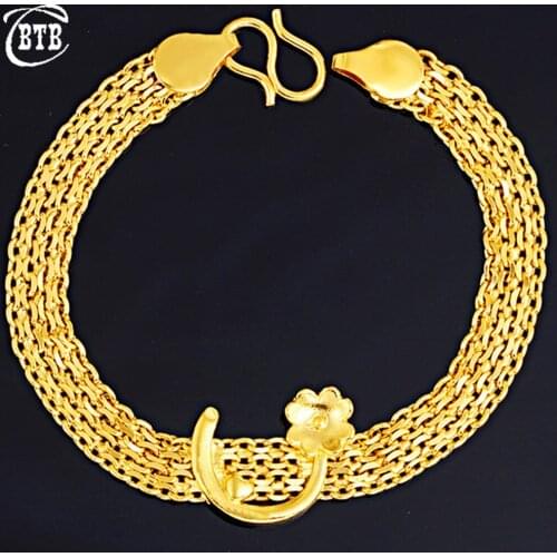 Muslim Golden Flower Shaped Women Fashion Chain Bracelet African Gold Jewelry Ladies Wedding Party Holiday Gift Wholesale