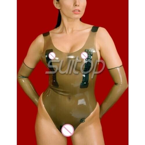 Women 's later rubber bodaysuit with croth zip in trasparent entoie SUITOP