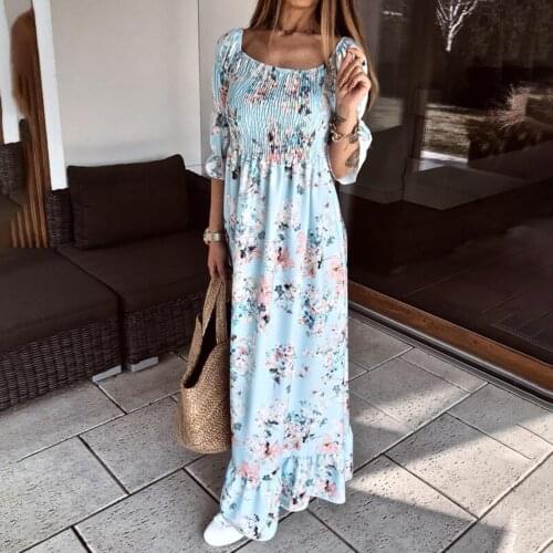 Elegant Flower Print Sexy Maxi Dress For Women Long Sleeve Off Shoulder Long Dresses 2021 Autumn Backless Ruffles Dress Vestido