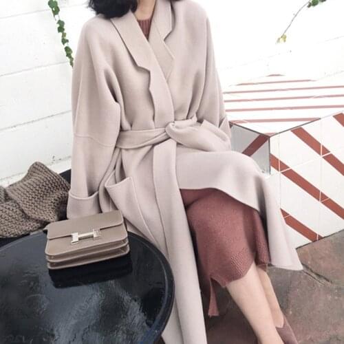 Women Woolen Coat Winter Cashmere Coat With Belt Turn-down Collar Female Wool Blends Abrigos Mujer Invierno Winter Coat Outwears
