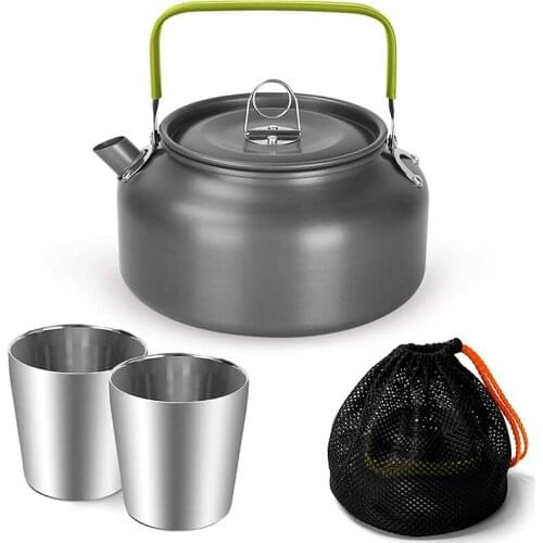 1.2L Camping Kettle Set with 2 Cups Camping Tea Set Coffee Maker Used for Hiking, Backpacking, Camping and Picnic
