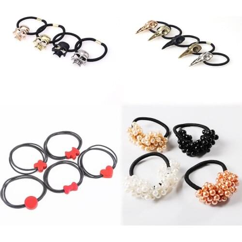 Fashion 1 pcs Women Skull Pearl Elastic Hair Bands Ponytail Holder Rubber Bands Girls Cute Scrunchie Headbands