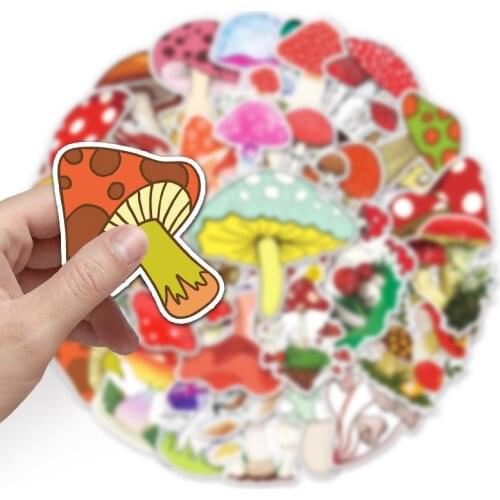 10/50PCS Cute Plant Color Mushroom Stickers Laptop Guitar Luggage Skateboard Car Waterproof Graffiti Sticker Funny Decal Kid Toy