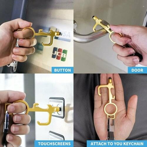 10pcs Contactless Safe Door Opener Stainless Steel Safety Protection NO Touch Button Push Key Chain Hand Tool