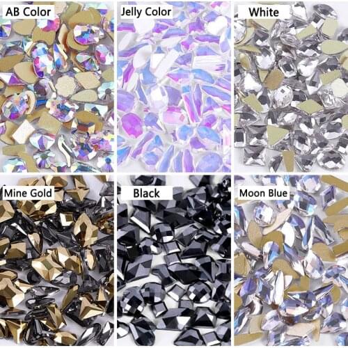 100Pcs Aurora Acrylic Rhinestone Irregular Shape Colorful AB Flat Back Nail Rhinestone Glass Stones For 3D DIY Nails Decoration