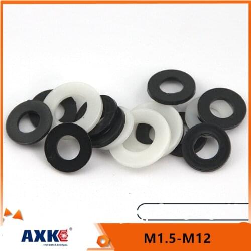 100pcs M1.5 M2 M2.5 M3 M4 M5 M6 M8 M10 M12 White Black Plastic Nylon Flat Washer Plane Spacer Insulation Gasket Ring For Screw