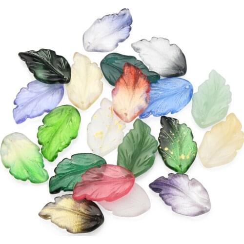 20Pcs 17x28mm Glass Leaf Beads Feather Shape Green Pendnats Multi Gradient Color For Jewelry Making Earrings DIY Accessories