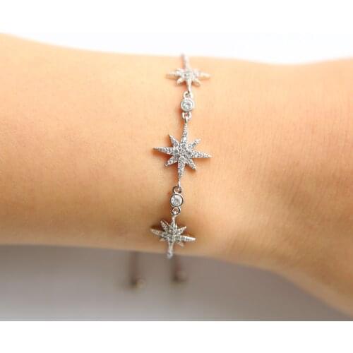 2017 High quality fine AAA+ cubic zirconia micro pave adjust slider chain north star sunburst fashion bracelet 2017