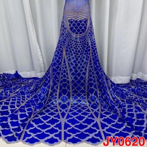 2021 African French Sequinse Tulle Lace Fabrics Nigerian Tulle Lace Fabrics Embroidery Materials 5Yards For Party Wedding Dress
