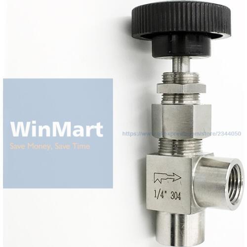 304 Stainless Steel 1/4" Female Elbow Needle Valve Water Gas Oil Flow Control