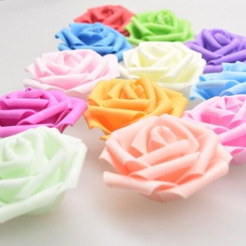 50Pcs/Pack 6cm Foam Flowers Simulation Pe Rose Flower Head DIY Rose Bear Wedding Candy Box Decor Fake Flower Ball Wreath