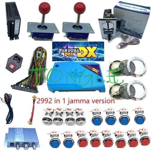 Arcade Cabinet Accessories Diy Kit 2Player Pandora Box DX Jamma Version 2992 gameJoystick 33mm Chrome Push Button Coin Acceptor
