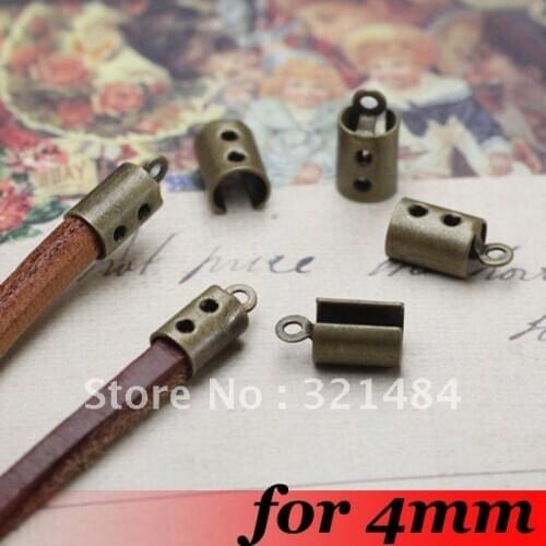 Antique bronze Tone Metal For 4mm round Leather cord 1000pcs Cord End Buckle Crimp Cap Beads Cord Clamps