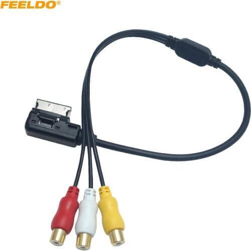 FEELDO Car Media Music 3-RCA Female To MDI/AMI Interface AUX Cable For Audi Volkswagen Skoda Wire Aux Adapter #HQ6220