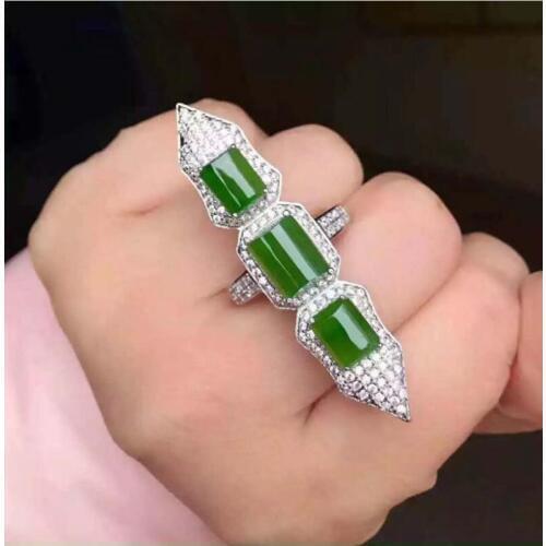 Free shipping Natural Hetian Jade Man Ring 925 sterling silver Wholesales Fine jewelry Gem Size 6mm*8mm 2pc 8mm*10mm 1pcs