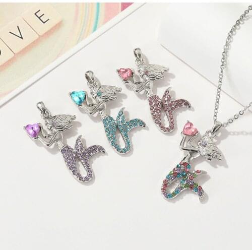 Shiny Rhinestone Mermaid Pendant Necklace Woman Girl Jewelry Anniversary Birthday Girlfriend Gift Kpop Vintage Gothic Emo Chain
