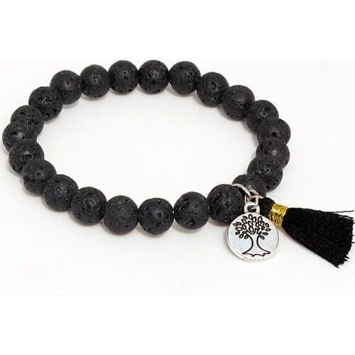 Unisex natural Stone bracelet Black tassel stretch Bracelets For Women Men Jewelry
