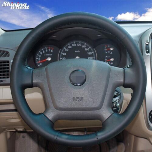 Shining wheat Hand-stitched Black Leather Steering Wheel Cover for Kia Cerato 2005-2012 Old Kia Ceed