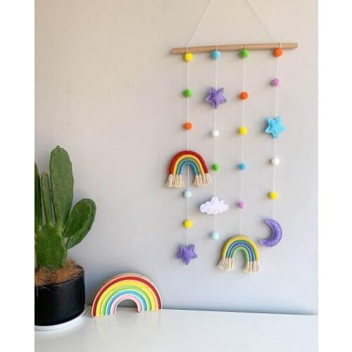 Rainbow Photo Display Holder with Pompom Girls Hair Bow Clips Storage Hanger Wall Hanging Picture Organizer Decoration