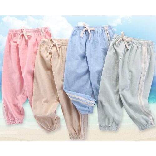 Kids Pants for Boys Girls Fashion Summer Breathable Linen Cotton Trousers Kids Clothing Stripes Casual Sport Beach Pants Soft