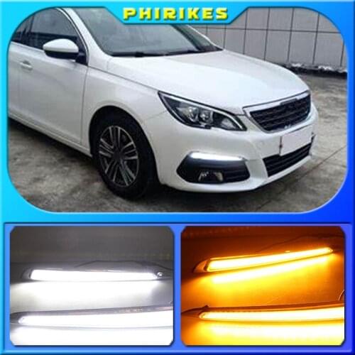 2pcs For Peugeot 308 2016 2017 LED DRL Daytime Running Lights Daylight yellow turn signa fog lamp car-Styling light