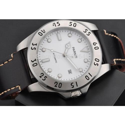 E1236 Parnis mechanical Steel case Sapphire White Dial Automatic Mens 43mm Watch