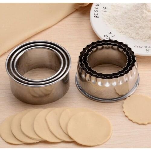 3Pcs Round/Flower Shaped Dough Cutting Tool Kitchen Gadgets Stainless Steel Dumplings Cutter Portable Dumplings Wrappers Molds