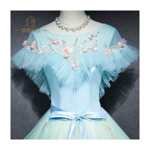 100%real light blue ruffled carnival medieval dress Renaissance ball gown queen Victorian dress/Marie Antoinette/Belle