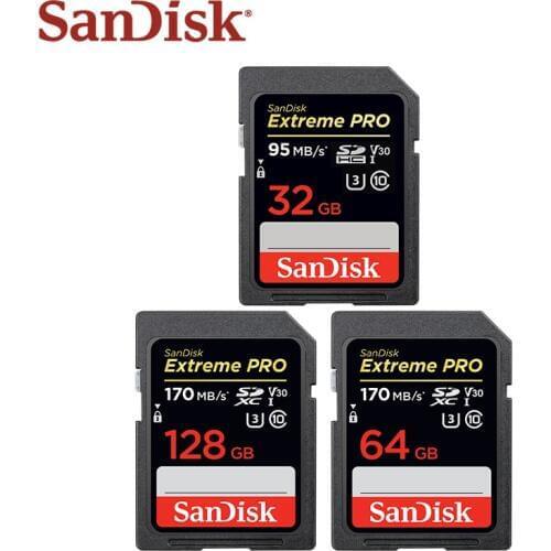 SanDisk Extreme PRO 64GB 32GB SD Card High Speed 95MB/s Class 10 Memory Card UHS-I U3 128GB For Camera SD Card