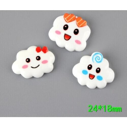 Kawaii Cloud Resin Cabochons 10pcs 24*18mm Flatback Smiling Face Cute Embellishments Scrapbooking Girl Bow Center Cameo DIY